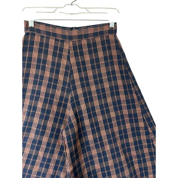 Super Wide Leg Pants Plaid High Waist SHEIN Navy & Tan Womens Size 4 - Picture 4 of 8